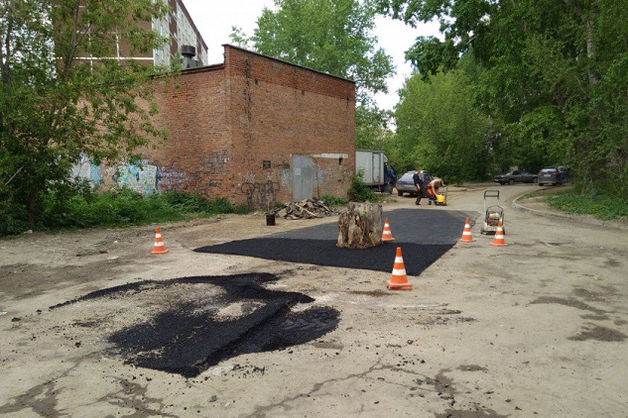 В России дорожники заасфальтировали старый пень посреди дороги